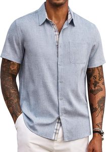 Camisa Casual de Verano para Hombre con Logotipo Personalizado, Manga Corta, Cuello con Ribete a Cuadros, Bolsillo Frontal, Algodón y Lino, para Playa o Boda, ODM - Product Image 5