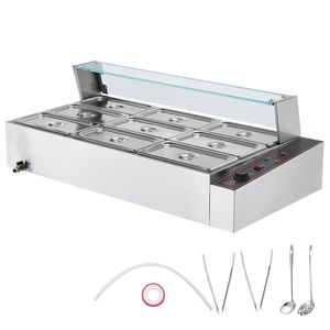 Scaldavivande Elettrico Commerciale a 9 Vasche, 1500W, da Banco, con Coperchio in Vetro, Manuale, in Acciaio Inossidabile, Capacità 5QT - Product Image 1