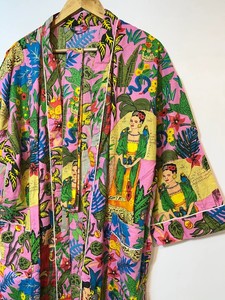 Robe de Demoiselle d'Honneur Imprimée au Bloc, Peignoir d'Été en Coton, Kimono - Product Image 2