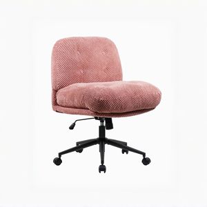 Chaise de bureau ergonomique rose avec design pivotant réglable pour position assise croisée, roues larges et épaissies pour la maison, le bureau ou la coiffeuse - Product Image 3