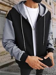 Men’s Two-Tone Full-Zip Hoodie | Black & Heather Grey Color-Block Sweatshirt | Casual Streetwear Jacket - Product Image 3