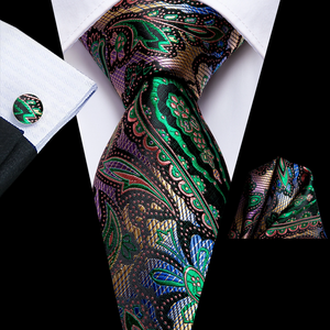 Ensemble cravate, pochette et boutons de manchette pour homme, vert Paisley, en soie et satin tissé, écologique, haute qualité, design tendance, pour mariage - Product Image 4