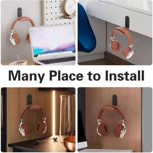 Support mural pour casque en bois de noyer avec adhésif VHB et vis, supporte jusqu'à 10 lb, produit de rangement mural en bois de noyer noir - Product Image 3