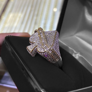 Luxury 18K <b>Gold</b> Plated Diamond <b>Cocktail</b> <b>Ring</b> Baguette Cut Spade Shape Unisex Party Jewelry - Product Image 3