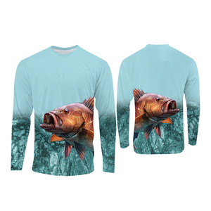 Chemise de pêche à manches longues pour homme, imprimé numérique, protection anti-UV UPF 50, motif vague turquoise, séchage rapide, logo frontal, pull-over - Product Image 3