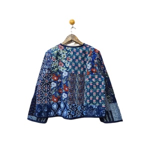 Fait à la main automne femmes matelassé Kantha Gudri veste Artisan-Crafted Indigo Patchwork confortable confort respirant lin écologique - Product Image 6