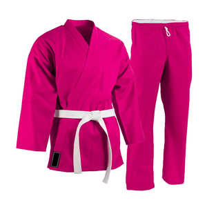 Pink Karate Uniform Set for Adults Unisex Cotton Martial Arts Wear with White Belt Regular Fit Durable Plain Dyed OEM ODM Custom - Product Image 1