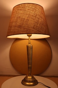 KS International <b>Gold</b> Brass Finish Handmade Embossing Printing <b>Table</b> Lamp Fabric Shade Decorative <b>Bedside</b> Desk Light Vintage - Product Image 2