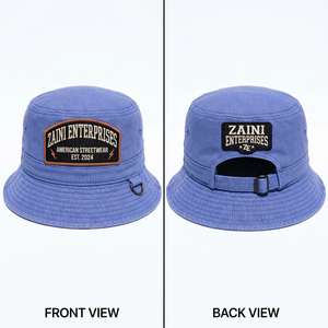 Chapeau Bob Bleu en Toile de Coton Premium 260 GSM à 6 Panneaux avec Broderie de Patch Tissé et Logo Personnalisé, Ajustement Réglable - Product Image 1