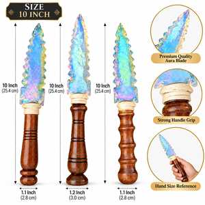 Couteau artisanal Opalite Angel Aura 10 pouces, lame en pierre précieuse, manche en bois, décoration en cristal, objet d'art et de collection - Product Image 5