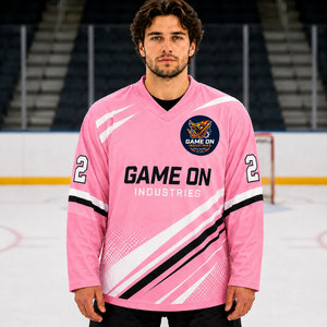 เสื้อฮอกกี้น้ำแข็งแบบซับลิเมชั่นสำหรับผู้ชายจาก Game On Industries คอวี แขนยาว ระบายเหงื่อได้ดี สีขาวไล่เฉดสีม่วง - Product Image 3