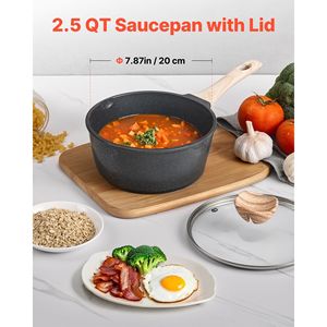 Cacerola Antiadherente de 2.5 Qt con Tapa de Vidrio Templado, Olla Multiusos de Metal con Mango Desmontable, Apta para Lavavajillas - Product Image 1