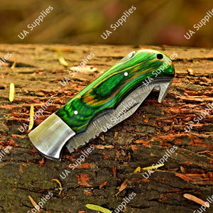 Couteau pliant personnalisé OEM en acier Damas, lame en acier faite à la main, manche en bois, pour le camping en plein air, la survie, la chasse, la pêche - Product Image 6