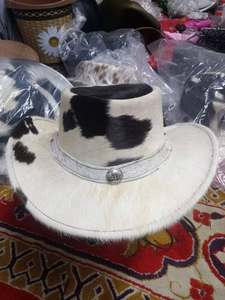 Chapeau de cowboy en cuir véritable avec poils, style ranch, pour homme - Product Image 1
