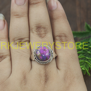 925 Sterling <b>Silver</b> Purple Copper Turquoise <b>Ring</b> Handmade Oval Cabochon Gemstone Vintage Boho Adjustable Women <b>Statement</b> Jewelry - Product Image 5