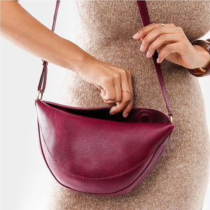Sac bandoulière en cuir véritable pour femme, avec sangle arquée amovible, fermeture éclair, style minimaliste - Product Image 4