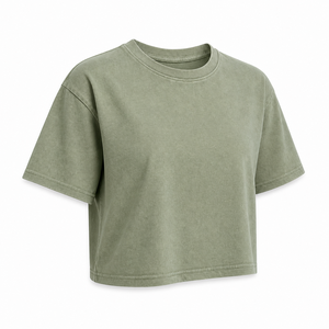 เสื้อยืดคอกลมทรงบ็อกซี่สีเขียวเซจสำหรับผู้หญิง ผ้าคอตตอนเจอร์ซีย์แบบเอนไซม์วอช แขนสั้น สไตล์ลำลอง - Product Image 4