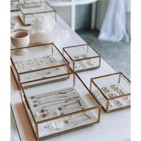 Boîte à bijoux de luxe en laiton doré et verre, transparente, géométrique, décorative, pour souvenirs, présentoir de mariage, coffre de rangement pour maquillage
