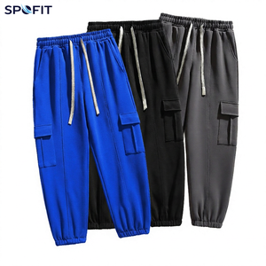 Solid Color Mid Waist Men's Elastic Waist Casual Windproof Breathable Knitted Cargo Sweatpants Big Pockets Ankle-Fitted Joggers - Product Image 6