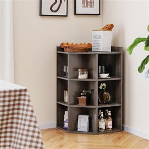 Three-Layer Grey Corner Cabinet with Charging Station for Living Room Decor - Product Image 5