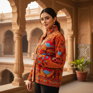 Blouson Bomber en Velours Brodé à Manches Longues, Col Montant, Motifs Floraux, Travail Artisanal, Doublure en Coton, Vêtement d'extérieur - Product Image 2