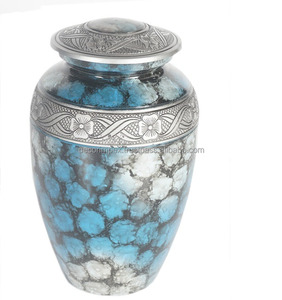 Urna de Latón Azul y Plateada de Edición Limitada, Diseño Moderno, Florero de Mesa para Cenizas Funerarias, Alta Calidad, Hecho a Mano, Ecológico - Product Image 1