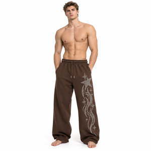 Pantalones de chándal anchos de invierno para hombre, estilo urbano, con estampado de diamantes de imitación, cintura con cordón, forro polar, tipo pijama - Product Image 3