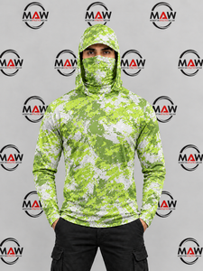 Sudadera con Capucha de Pesca para Hombre MAW, Camuflaje Verde, Protección Solar UPF 50, Camisa de Manga Larga Anti-UV con Cubre Rostro - Product Image 1