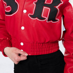 Veste de course en cuir véritable rouge de haute qualité personnalisée pour femmes, avec patch brodé, veste de moto courte - Product Image 5