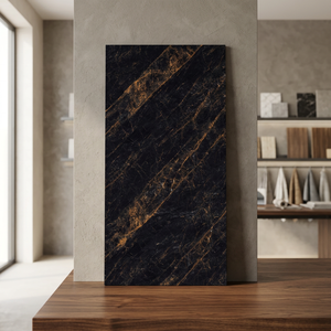 Thunder Black 160x320cm Carrelage mural en pierre frittée 12mm brillant pour salle à manger et extérieur - Product Image 6