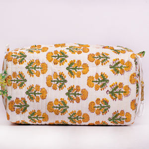 Pochette écologique faite à la main, sac à maquillage imprimé à la main, sac à fermeture éclair lavable, coton luxueux, style matelassé, grande capacité, cosmétique - Product Image 3