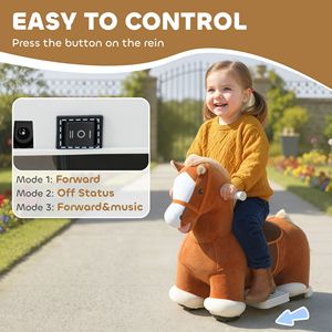 Cavallo Cavalcabile in Peluche a Batteria 6V con Musica, Pedale Avanti, Rivestimento Morbido al Tatto Lavabile per Bambini da 1,5 a 5 Anni - Product Image 5