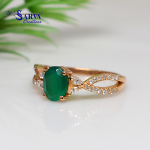 Natural <b>Green</b> Onyx 925 Sterling Silver Gold Plated Rose Gold Plated Oval Gemstone CZ Accents Luxury Engagement Wedding <b>Ring</b> - Product Image 5