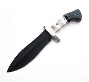 Couteau d'extérieur artisanal sur mesure, revêtement noir, manche en Micarta, garde en acier double Fuller - Product Image 3