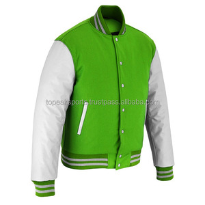 Veste de baseball personnalisée en cuir blanc avec manches en cuir vert pour homme, veste d'hiver universitaire personnalisée - Product Image 5