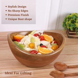 ชามสลัดไม้พร้อมช้อนเสิร์ฟ 2 ชิ้น ชามไม้มะม่วงขนาดใหญ่ ชามลึกสำหรับใช้ในบ้านและครัว - เหมาะสำหรับผสมอาหาร - Product Image 3