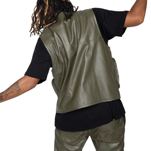 Chaleco de Cuero PU con Bolsillos Cargo, Bolsillos con Cremallera 3D, Forro de Malla Negra, Chaleco de Cuero para Hombre, Chaleco de Motocicleta a la Moda - Product Image 4