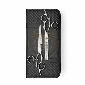 Ensemble de ciseaux de coiffure professionnels de qualité supérieure - Ciseaux de coupe et d'éclaircissement en acier inoxydable avec étui en cuir pour usage en salon - Product Image 1