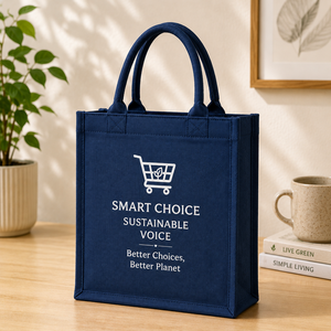 Bolsa de Compras Azul Marino de Tela No Tejida con Cierre de Cremallera, Asa Doble, Elección Inteligente, Impresión por Voz Sostenible - Product Image 1