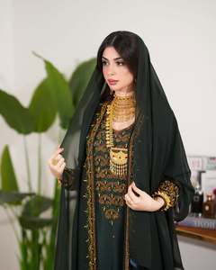 Awais House Women's Green Embroidered Abaya Long Sleeve Floor Length Modest Wedding Dress - Product Image 5