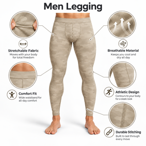 Les leggings de compression pour hommes offrent un ajustement de soutien, un confort extensible et une mobilité flexible pour l'entraînement physique et les activités sportives. - Product Image 6