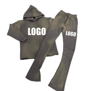 Cotton Tracksuit Men Private Label Flared Bottom Oversized Baggy Straight Leg Pocket Style Tracksuit - Product Image 1