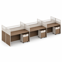 Bureau de travail pour 6 personnes avec cloisons de séparation et armoires mobiles 3680 mm, mobilier de bureau brun chaud