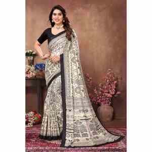 DESIGNER KADI IMPRIMÉ SAREE AVEC BLOUSE NON COUCHÉE NOIR - Product Image 1