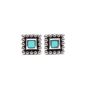 Indian Mores 925 <b>Sterling</b> <b>Silver</b> Square Shape Turquoise Cup Setting Nose Pin <b>Stud</b> for Women Girls - Product Image 3