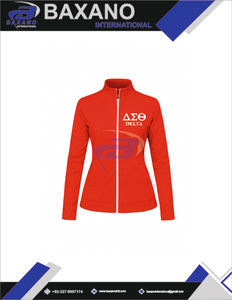 เสื้อยืดฤดูหนาวแบบซิปเต็มตัวสีแดงสำหรับสตรีไซส์ใหญ่ ลายตัวอักษรกรีก Bold 1913 ของชมรมเดลต้า ซิกมา ทีตา  แบบลำลอง - Product Image 5