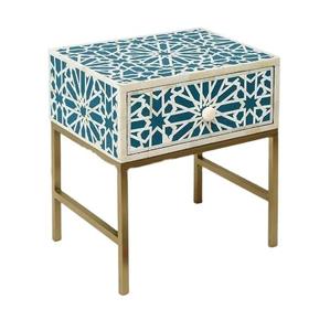 Mesa de Cajones con Incrustaciones de Hueso de ILAHI, Diseño Moderno con Detalles de Ágata, Almacenamiento de Tres Niveles, Mueble Portátil para el Hogar - Product Image 2