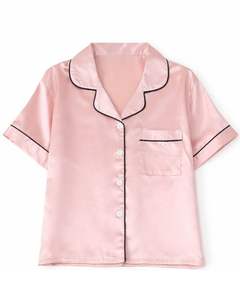 Conjunto de Pijama de Satén Rosa Personalizado para Mujer, Manga Corta, con Botones, Estilo Seda, Ropa de Dormir de Dos Piezas con Pantalones Cortos - Product Image 2