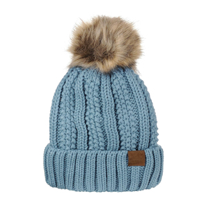 Bonnet tricoté rose avec pompon en fausse fourrure, chapeau d'hiver unisexe, style décontracté, taille adulte 56-58CM - Product Image 5