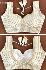 Colección de blusas de seda milanesa de la mejor calidad con trabajo de hilo Zari-Sequence-Thread, patrón de líneas curvas y cuello en forma de corazón a precio de mayorista. - Product Image 4